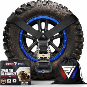 Correia Y para pneu sobressalente – Alça de pneu sobressalente resistente para UTV, acessórios off-road e rack de teto, alça de catraca de 3 vias para amarrar – 4 cm de largura, pode proteger pneus de